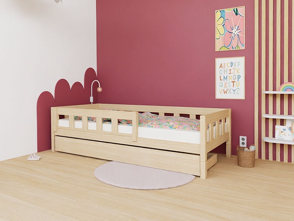 PLOTTY Single Bed with Front Safety Rail – 120–140 cm Wide