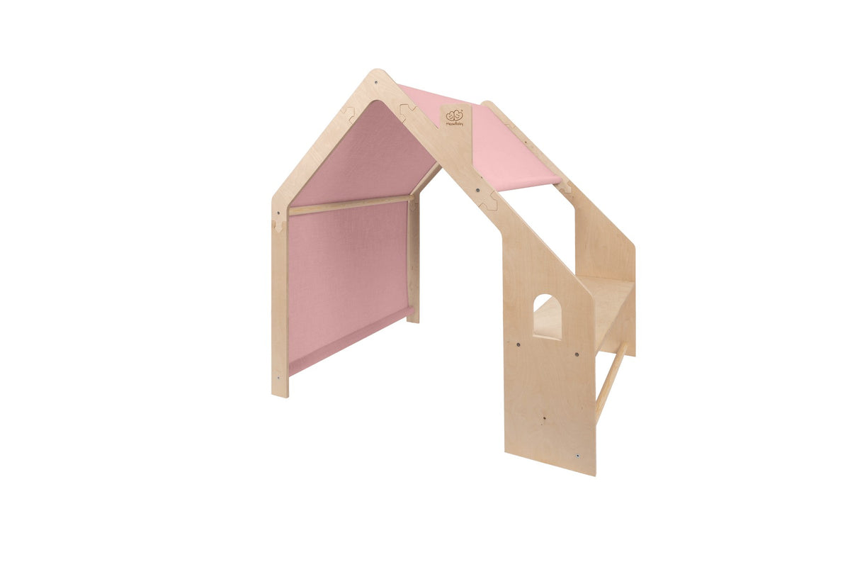 MeowBaby® Natural Wooden House for Kids - Pink Roof