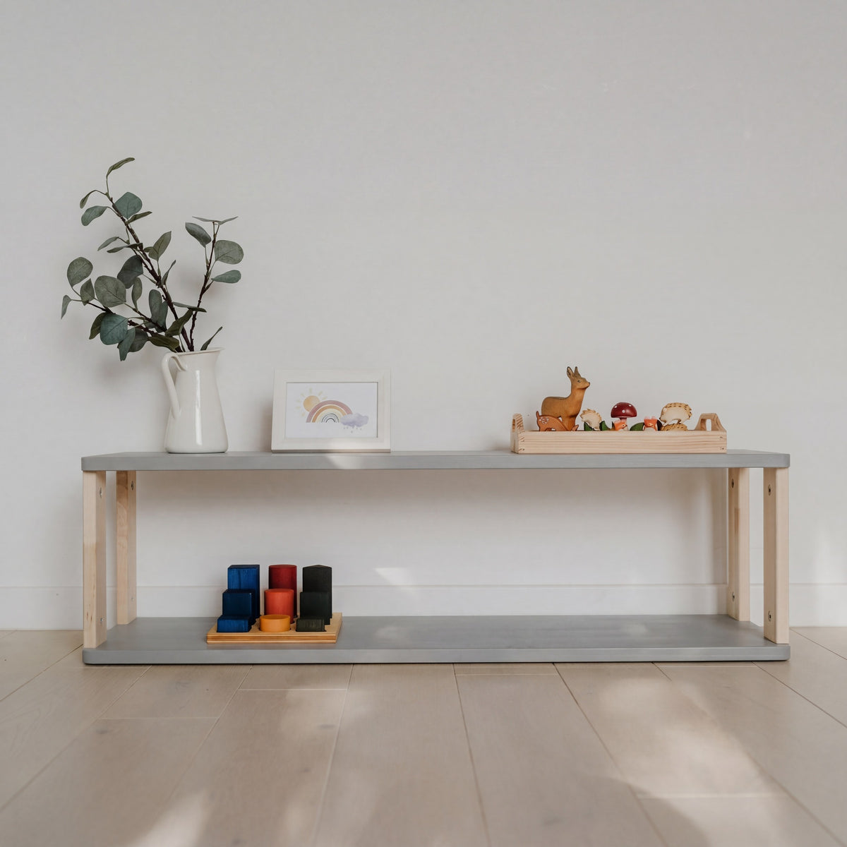 Modular Montessori Shelf Straight - 2 Shelves - Light grey/clear Oil