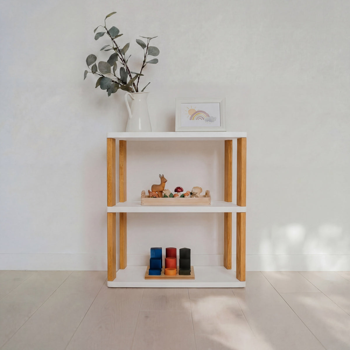 Modular Montessori Shelf Straight Mini - 3 Shelves - White/brownish oil