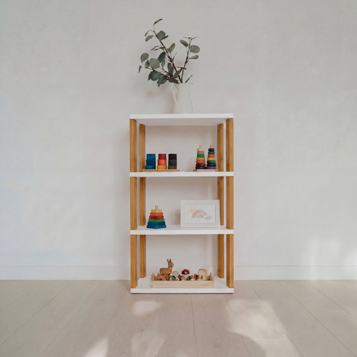 Modular Montessori Shelf Straight Mini - 4 Shelves - White/brownish oil