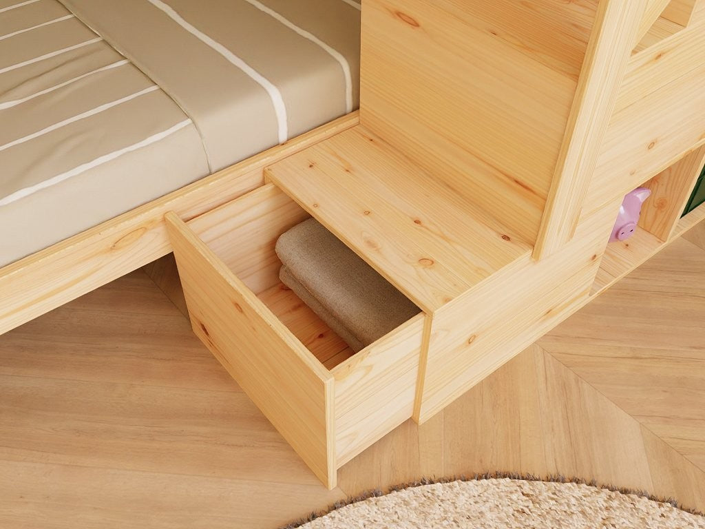 ALPY House Bunk Bed with Front Storage Stairs – 90 × 200 cm