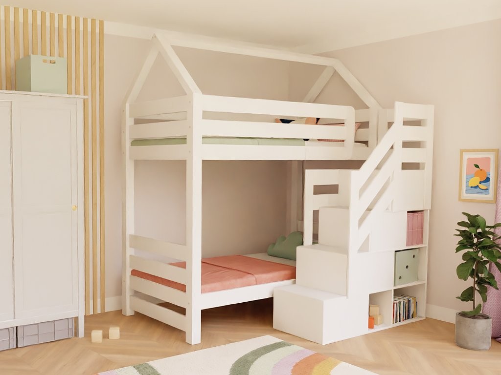 ALPY House Bunk Bed with Front Storage Stairs – 90 × 200 cm