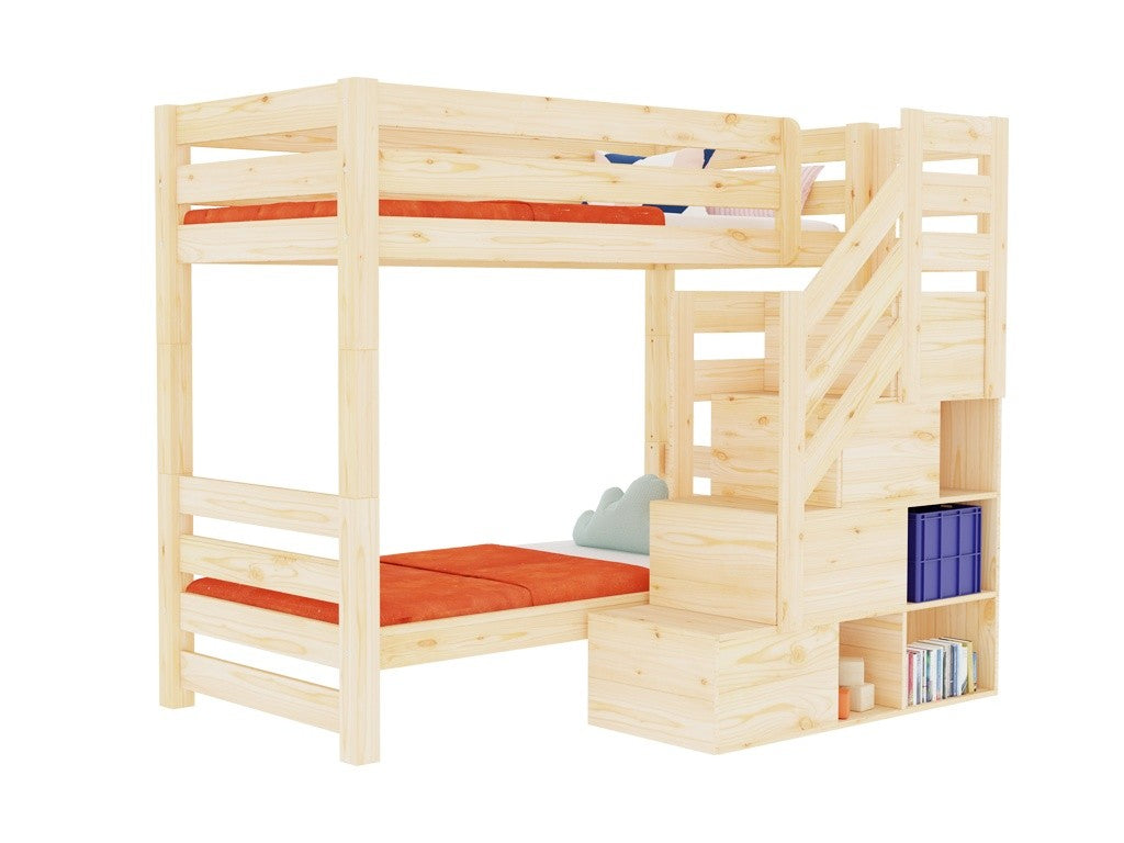 ATLAS Wooden Bunk Bed with Front Storage Stairs – 90 × 200 cm
