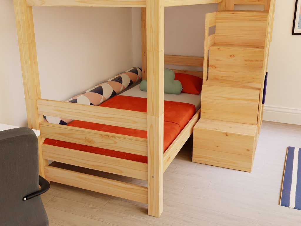 ATLAS Wooden Bunk Bed with Front Storage Stairs – 90 × 200 cm