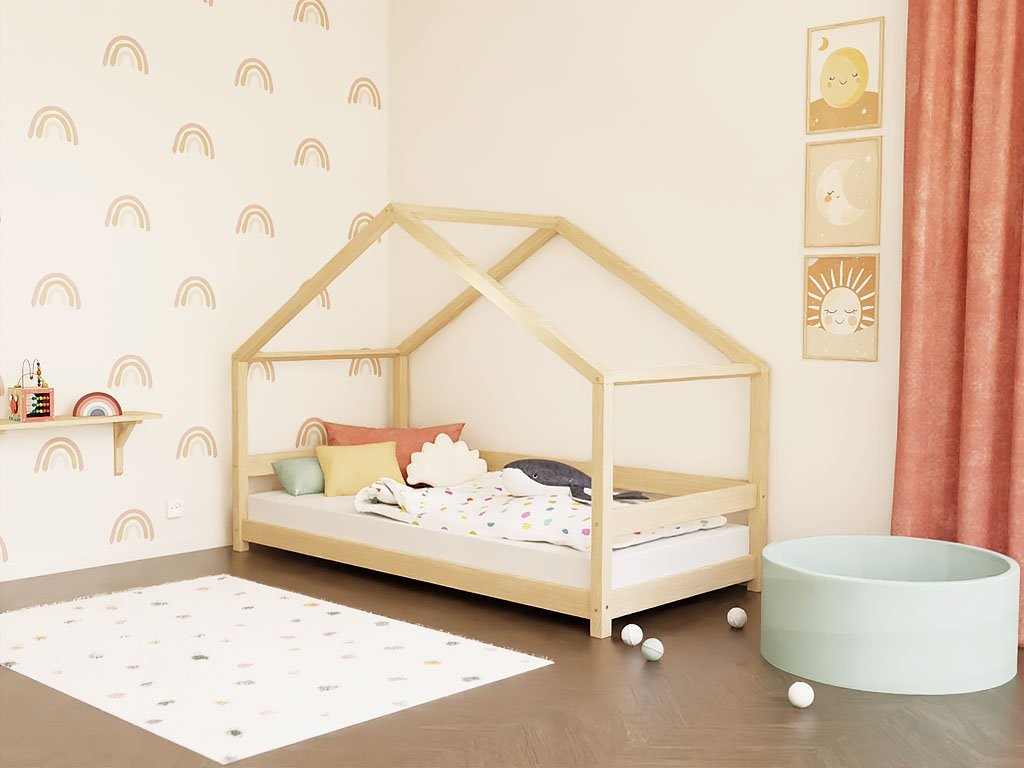 LUCKY House Bed with Front Roof and Safety Rail – 80–90 cm Wide