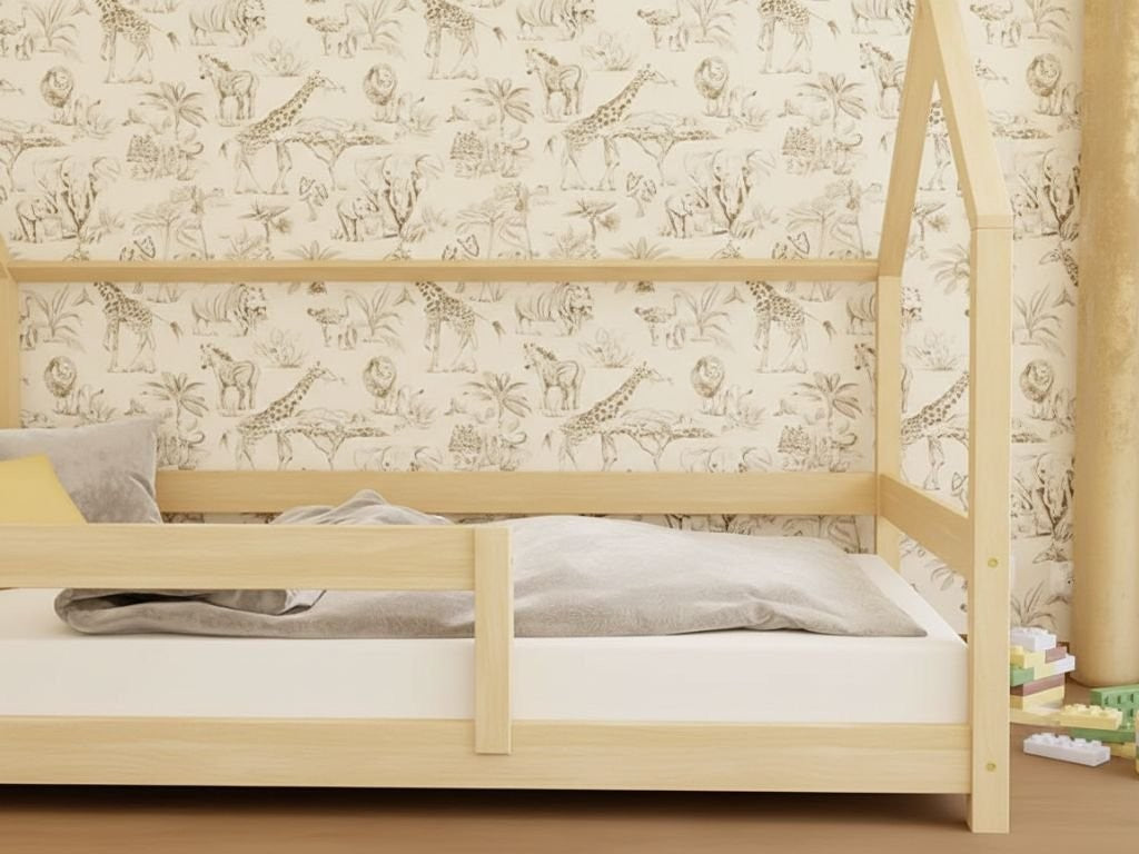 LUCKY House Bed with Side Roof and Front Safety Rail – 120–140 cm Wide