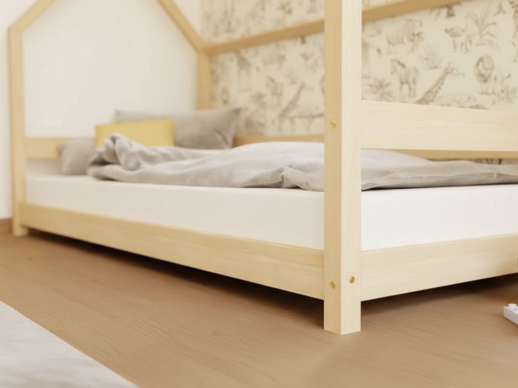 LUCKY House Bed with Side Roof and Front Safety Rail – 120–140 cm Wide