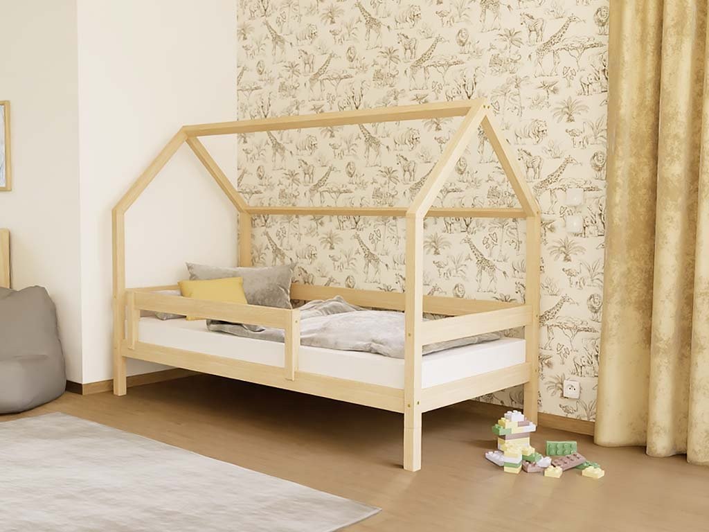 LUCKY House Bed with Side Roof and Front Safety Rail – 80 cm Wide
