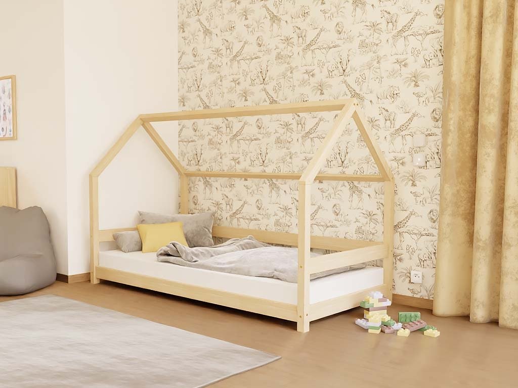 LUCKY House Bed with Side Roof and Front Safety Rail – 90 cm Wide