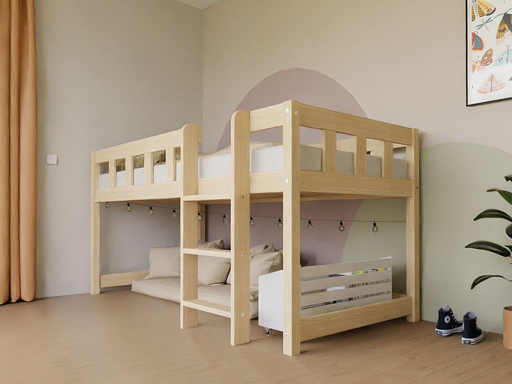 PLOTTY Low Loft Bed with Ladder – 90x200 cm