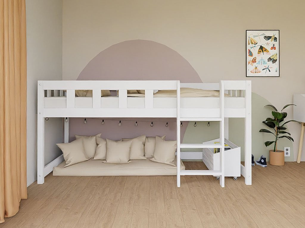 PLOTTY Low Loft Bed with Ladder – 90x200 cm