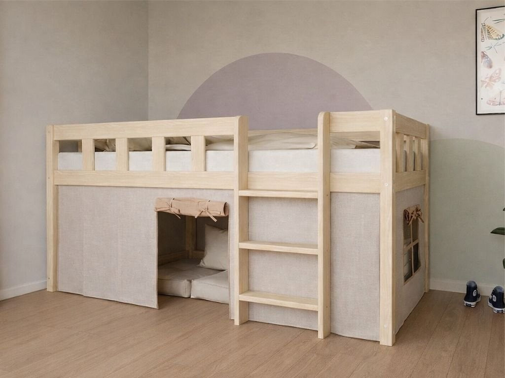 PLOTTY Low Loft Bed with Ladder – 90x200 cm