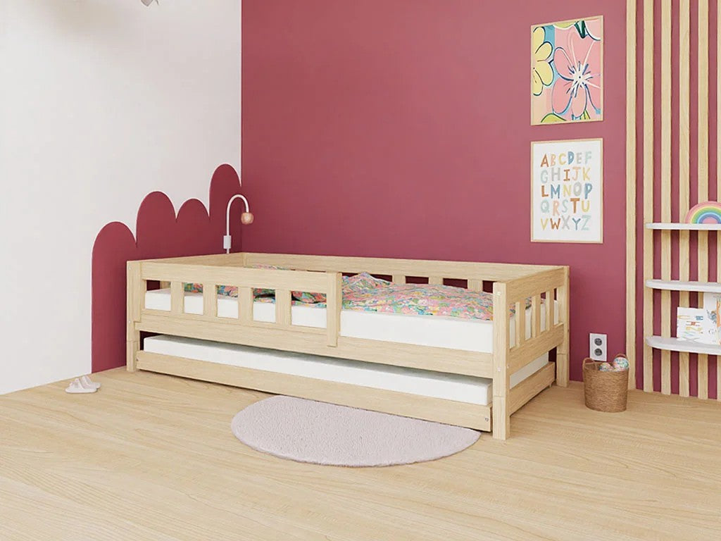PLOTTY Single Bed with Front Safety Rail – 120–140 cm Wide