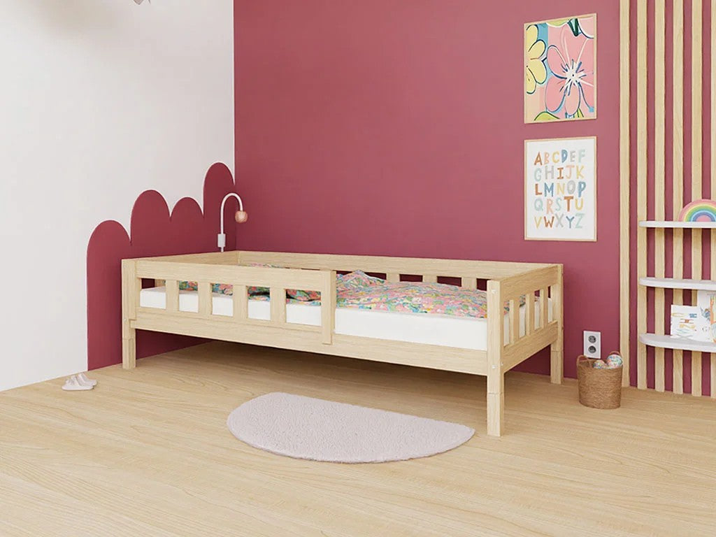 PLOTTY Single Bed with Front Safety Rail – 120–140 cm Wide