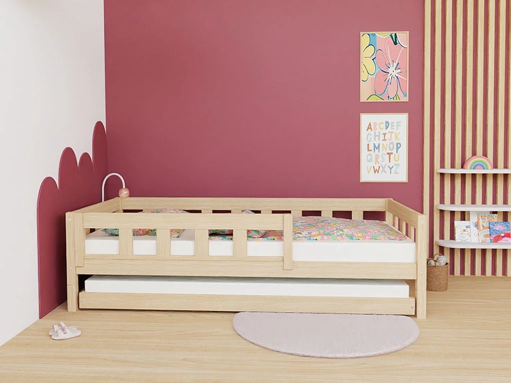 PLOTTY Single Bed with Front Safety Rail – 90 cm Wide