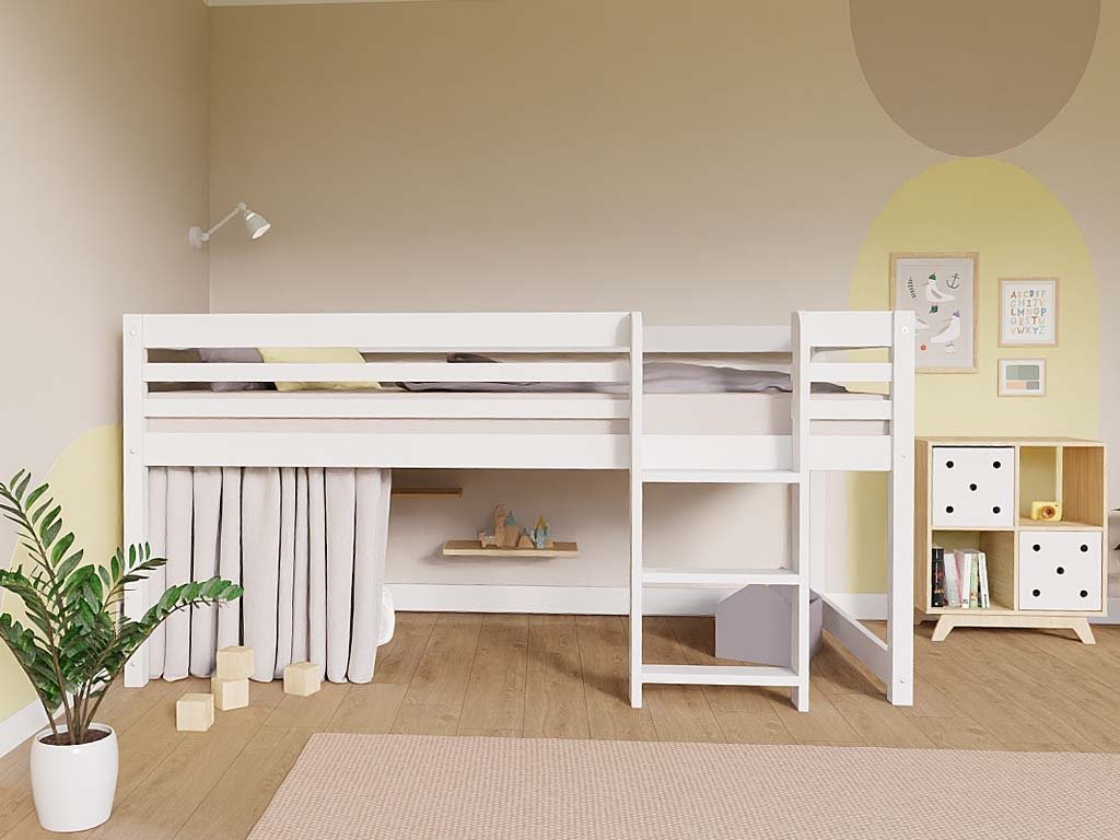TULY Low Loft Bed with Ladder – 90x200 cm