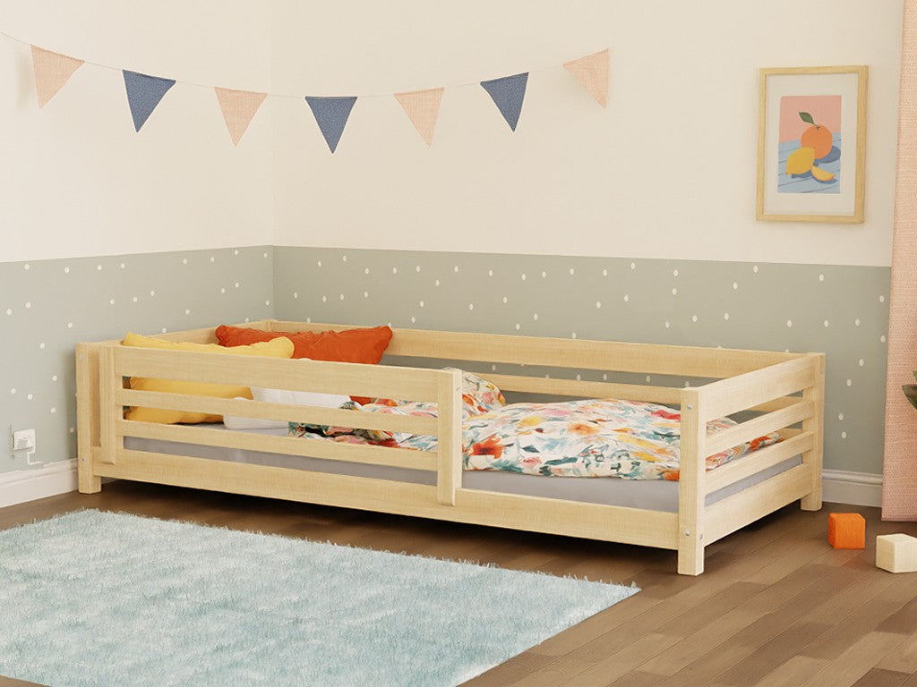 TULY Low Wooden Bed with Safety Rail – 120–140 cm Wide