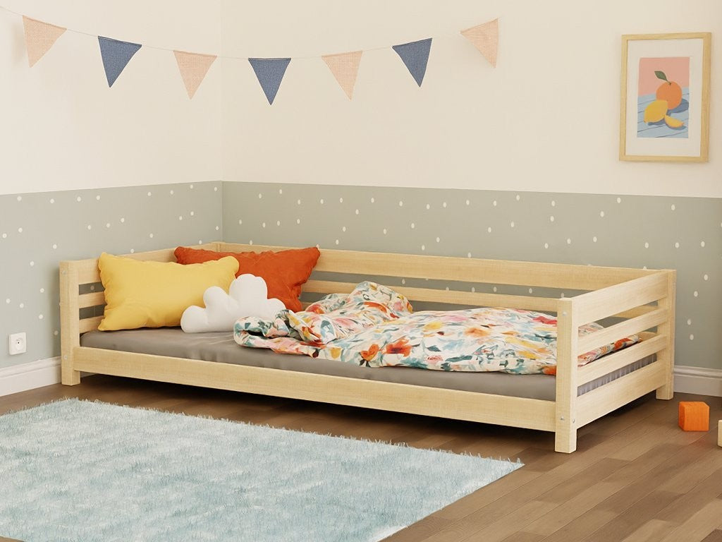 TULY Low Wooden Bed with Safety Rail – 80 cm Wide