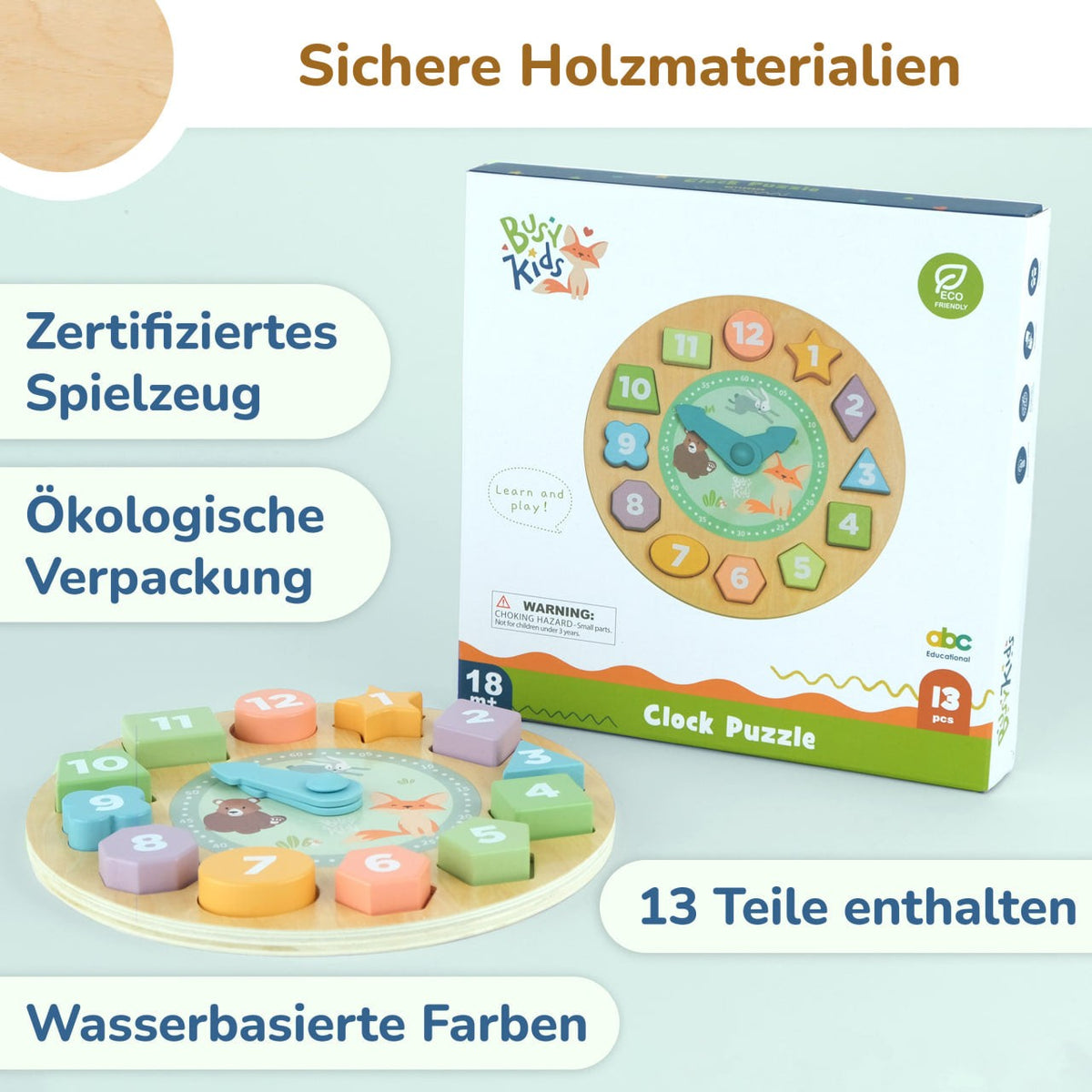 BusyKids Wooden Clock Sorting Puzzle