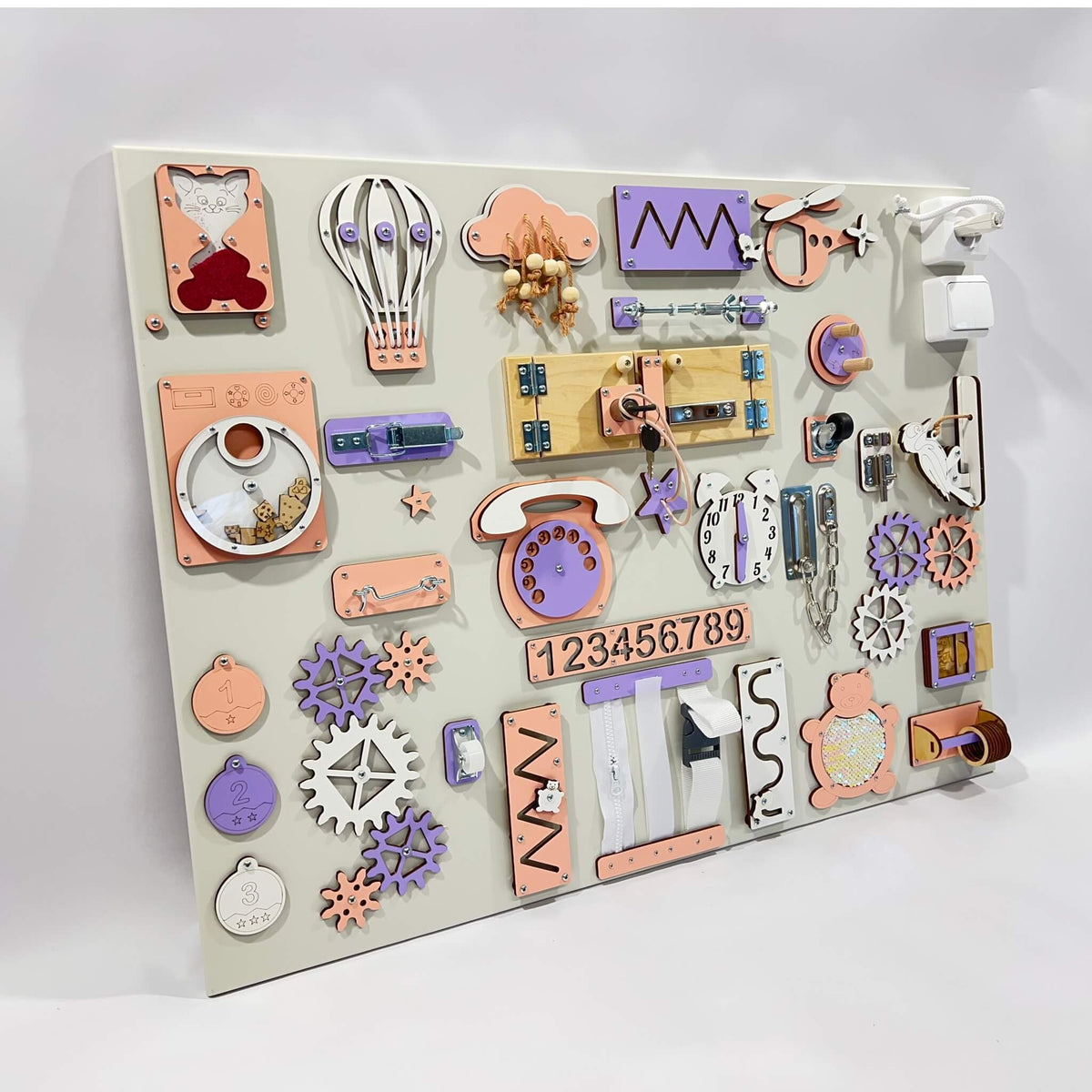 Extra large Montessori busy board with activities (60×80 cm)
