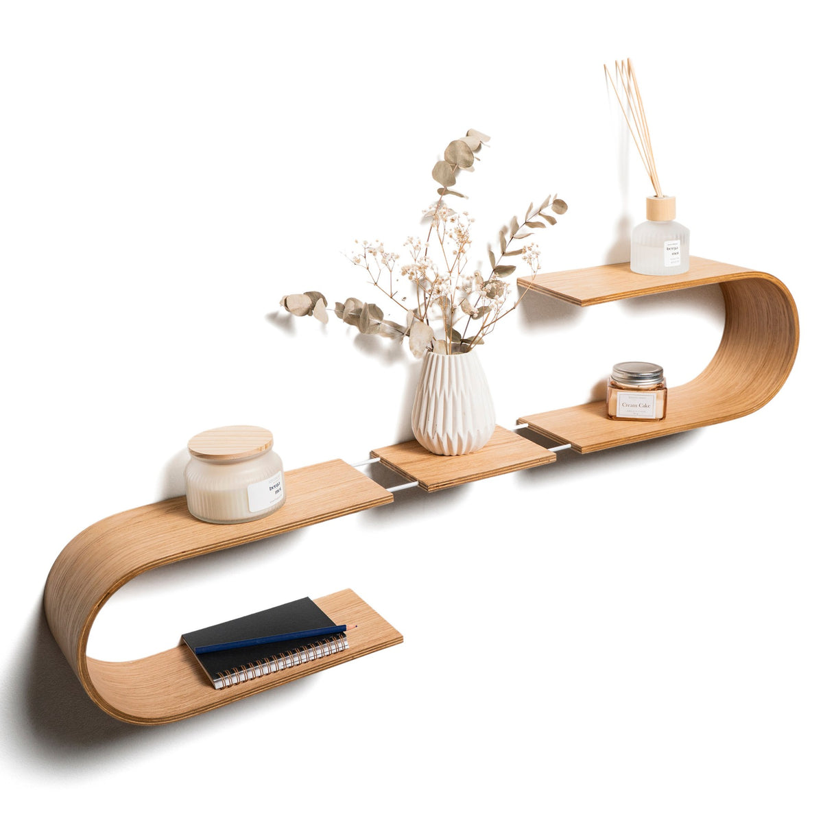 Estantería flotante de madera Luno con forma de ola