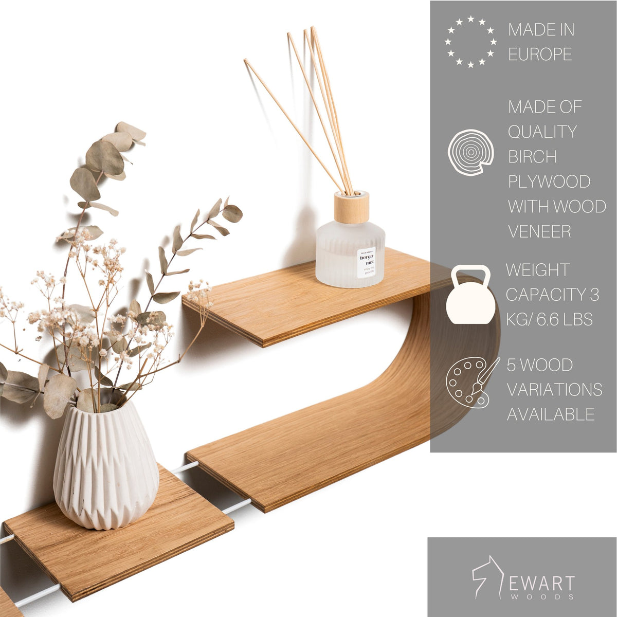 Estantería flotante de madera Luno – vista 5