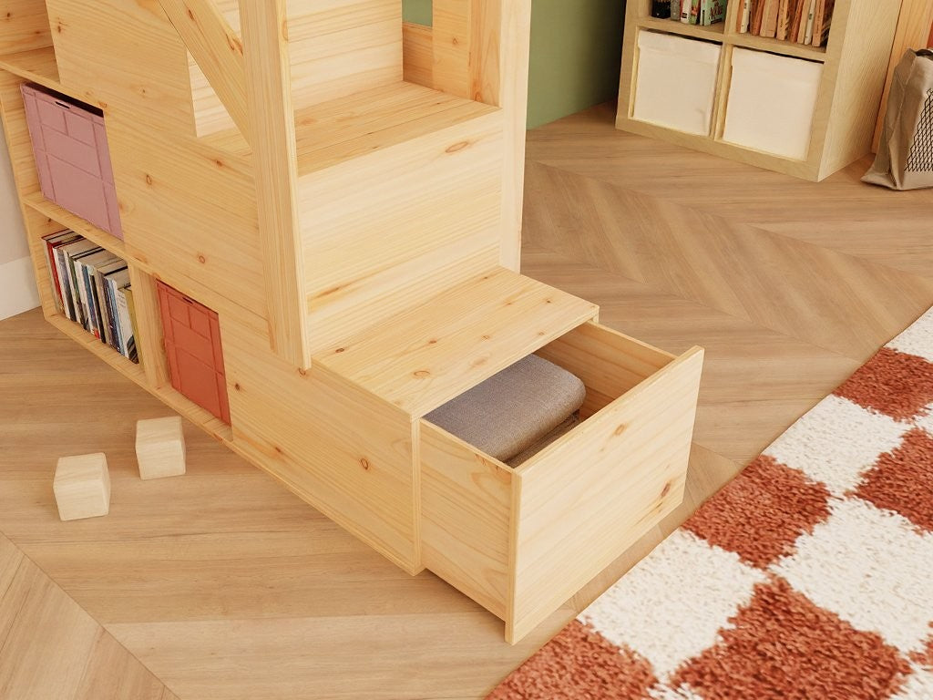 MAKALU Wooden Loft Bed with Storage Stairs – 90 × 200 cm