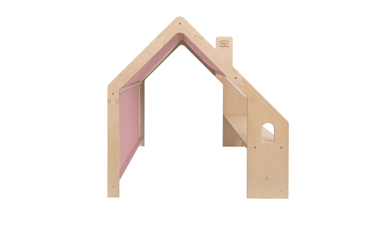 MeowBaby® Natural Wooden House for Kids - Pink Roof