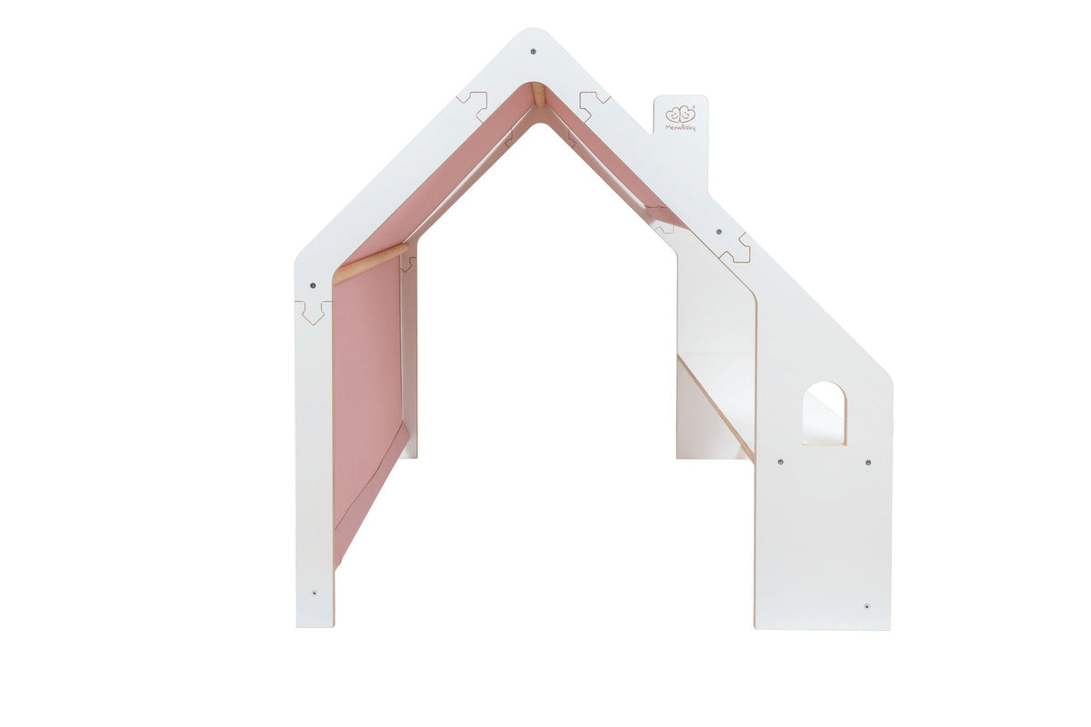 MeowBaby® White Wooden House for Kids - Pink Roof