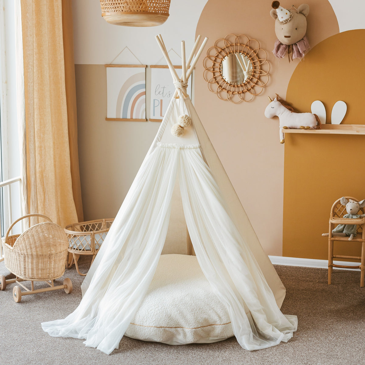 Fairy Kids Play Tent with Tulle – Ecru