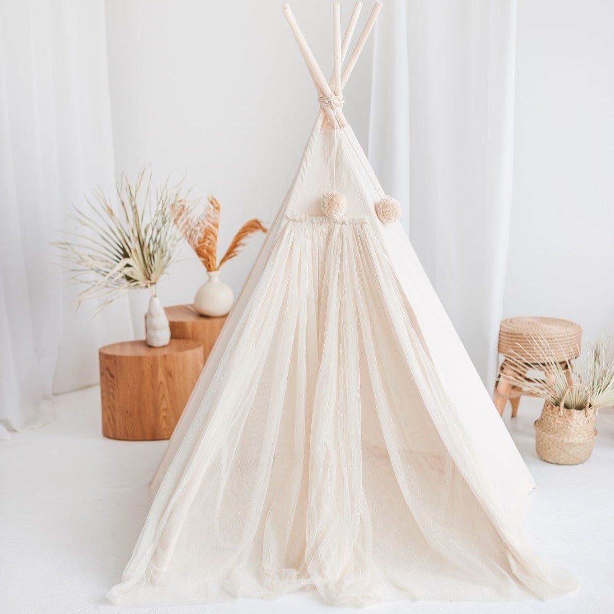 Fairy Kids Play Tent with Tulle – Ecru