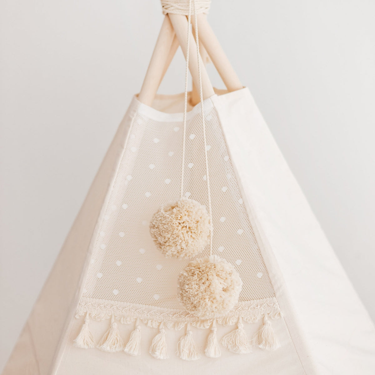 XL Indoor Teepee Tent with Tassels – Ecru