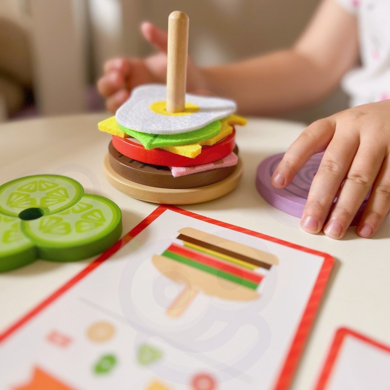 Wooden Burger Restaurant Puzzle for Children, 15 pcs