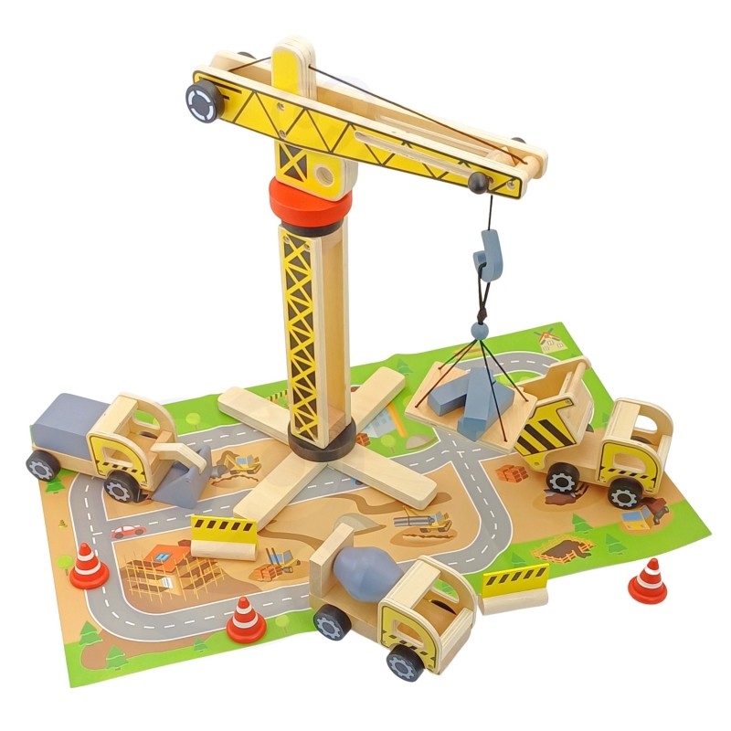 Wooden Construction Site With Vehicles